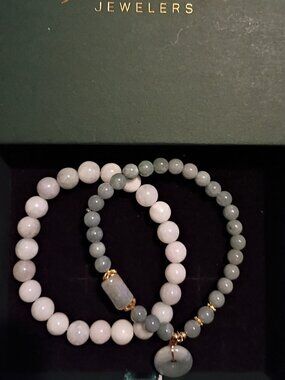 NIB Jade Jewelers Genuine Jadeite Bracelet Stack Set PVD 925 Silver Individual B